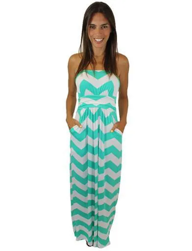 Jade And White Chevron Jersey Maxi Dress - Mica