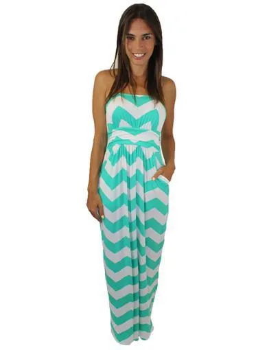 Jade And White Chevron Jersey Maxi Dress - Mica