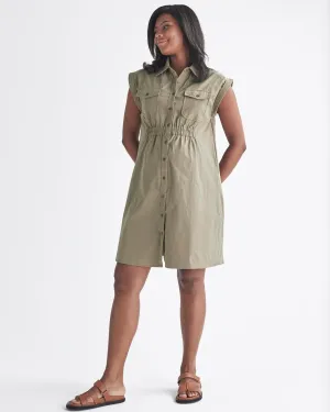 Kaya Maternity Safari Shirt Dress In Khaki