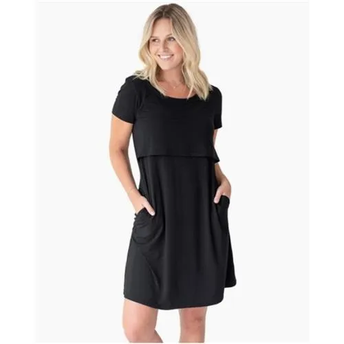 Kindred Bravely Eleanora Bamboo Maternity & Nursing Lounge Dress (Black)