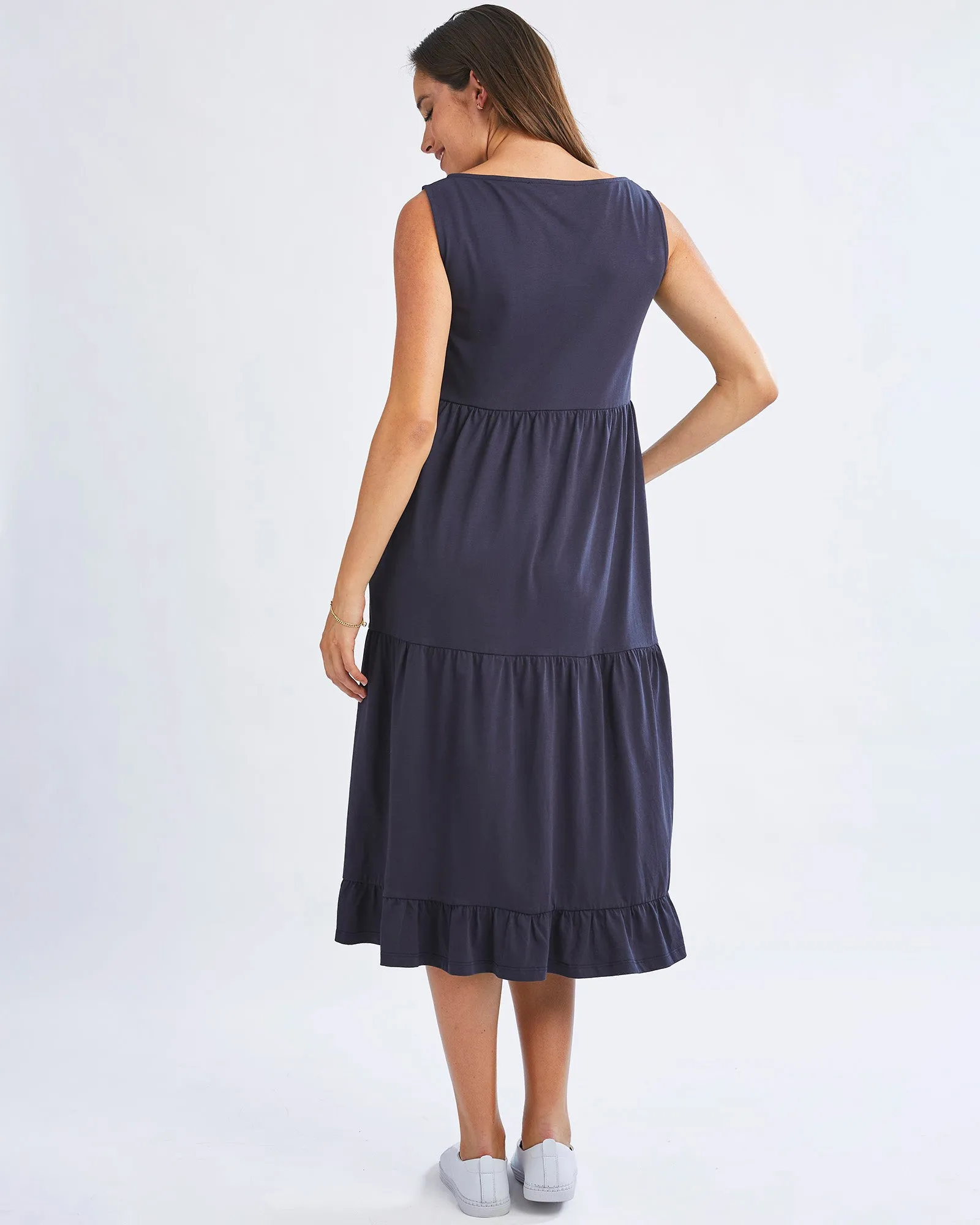 La Belle Maternity Cotton Dress In Navy