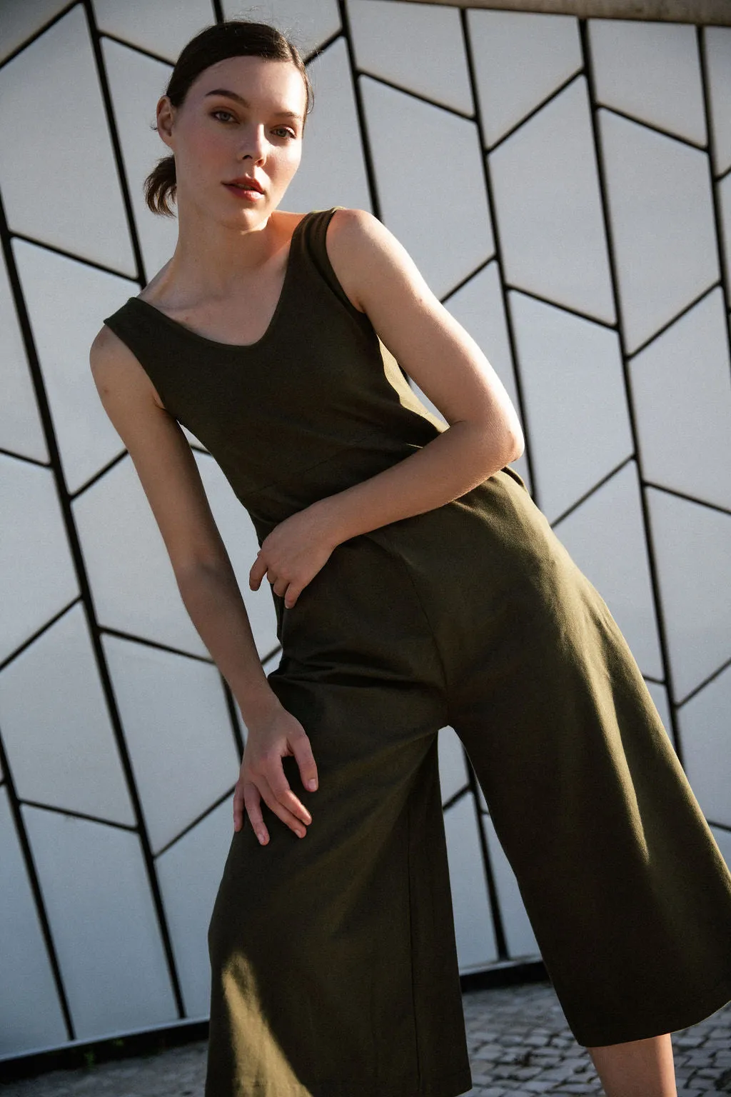 Lakeside Wide Leg Jumpsuit - Dark Moss