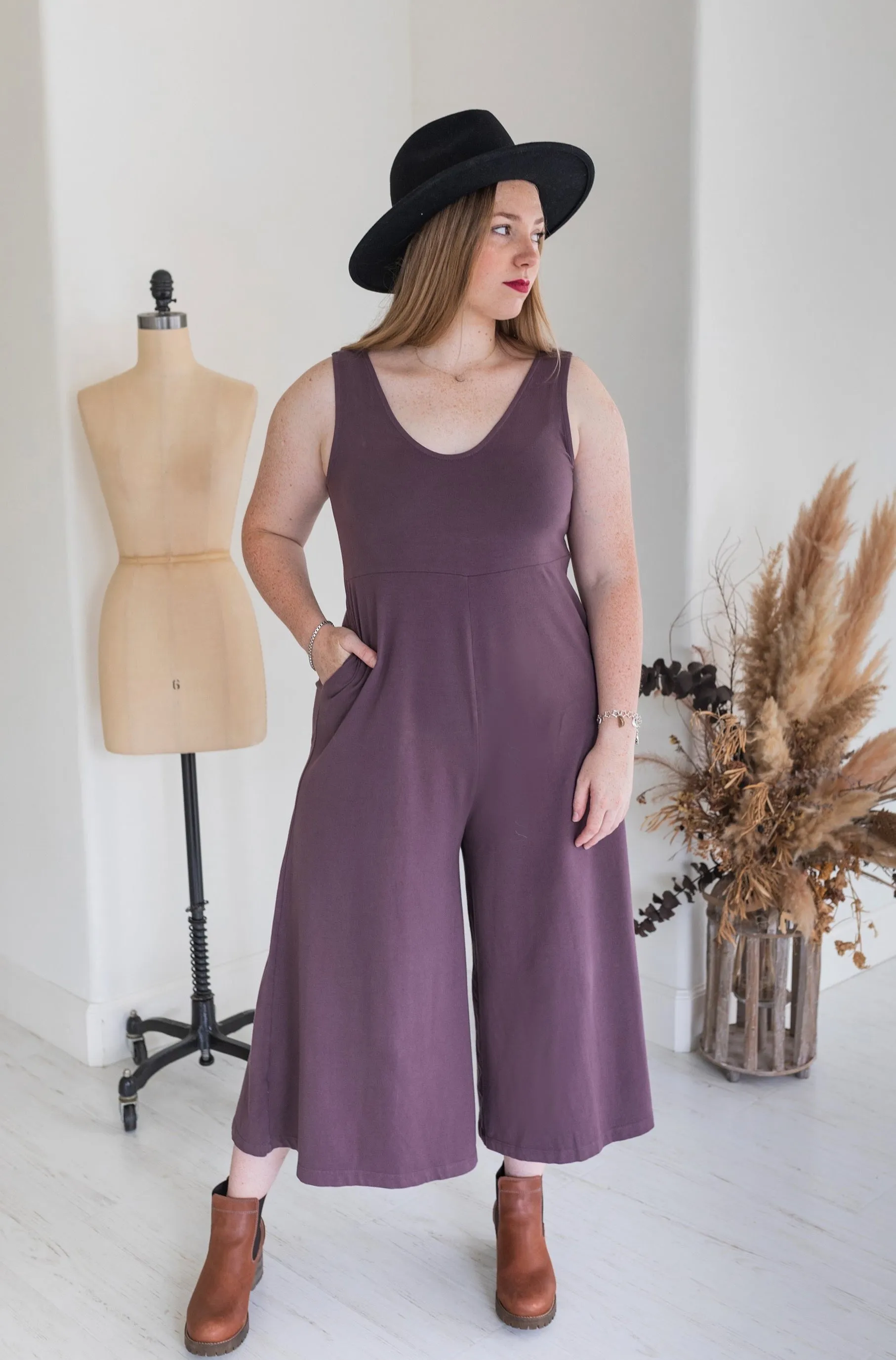 Lakeside Wide Leg Jumpsuit - Dark Plum