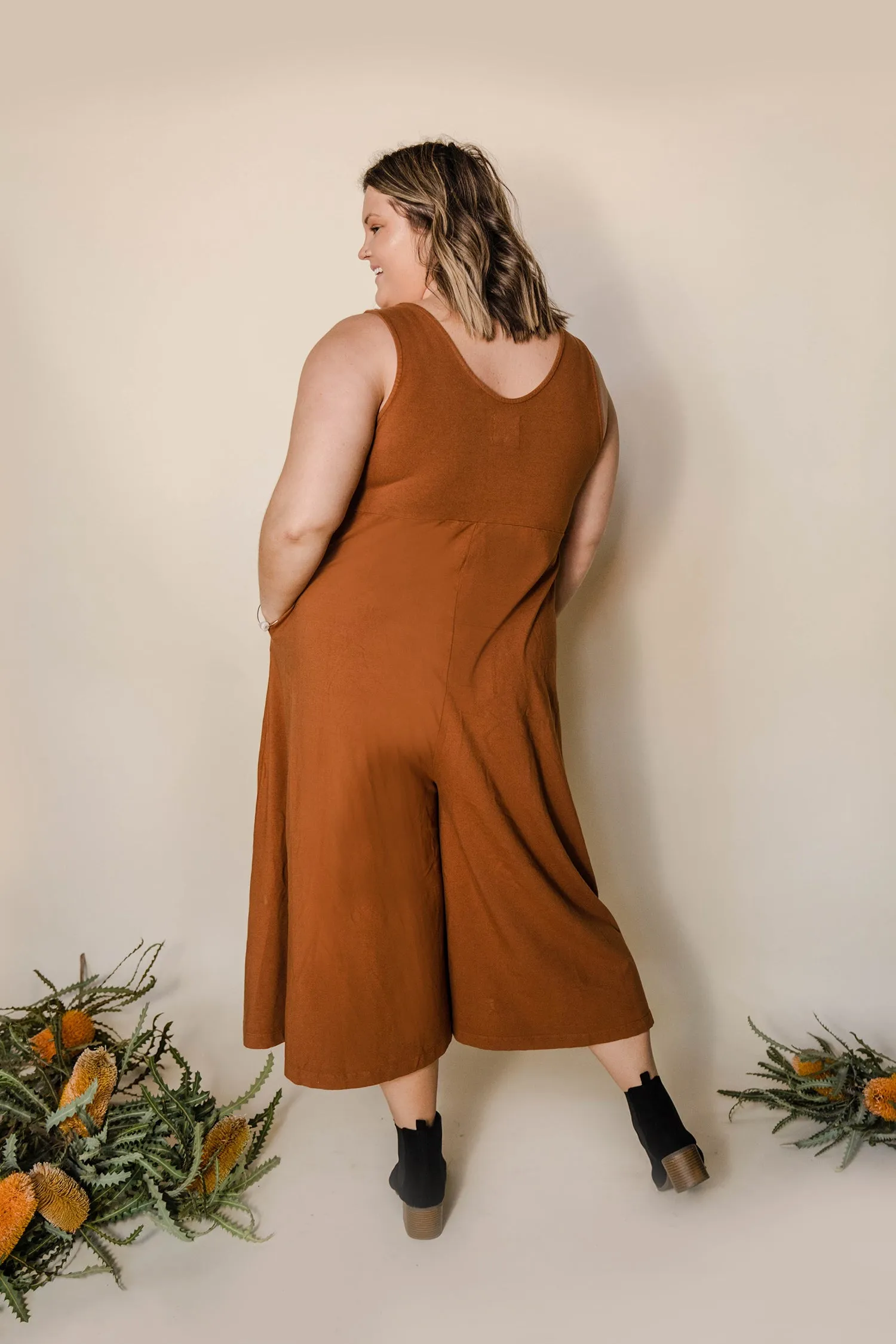 Lakeside Wide Leg Jumpsuit - Saddle Brown