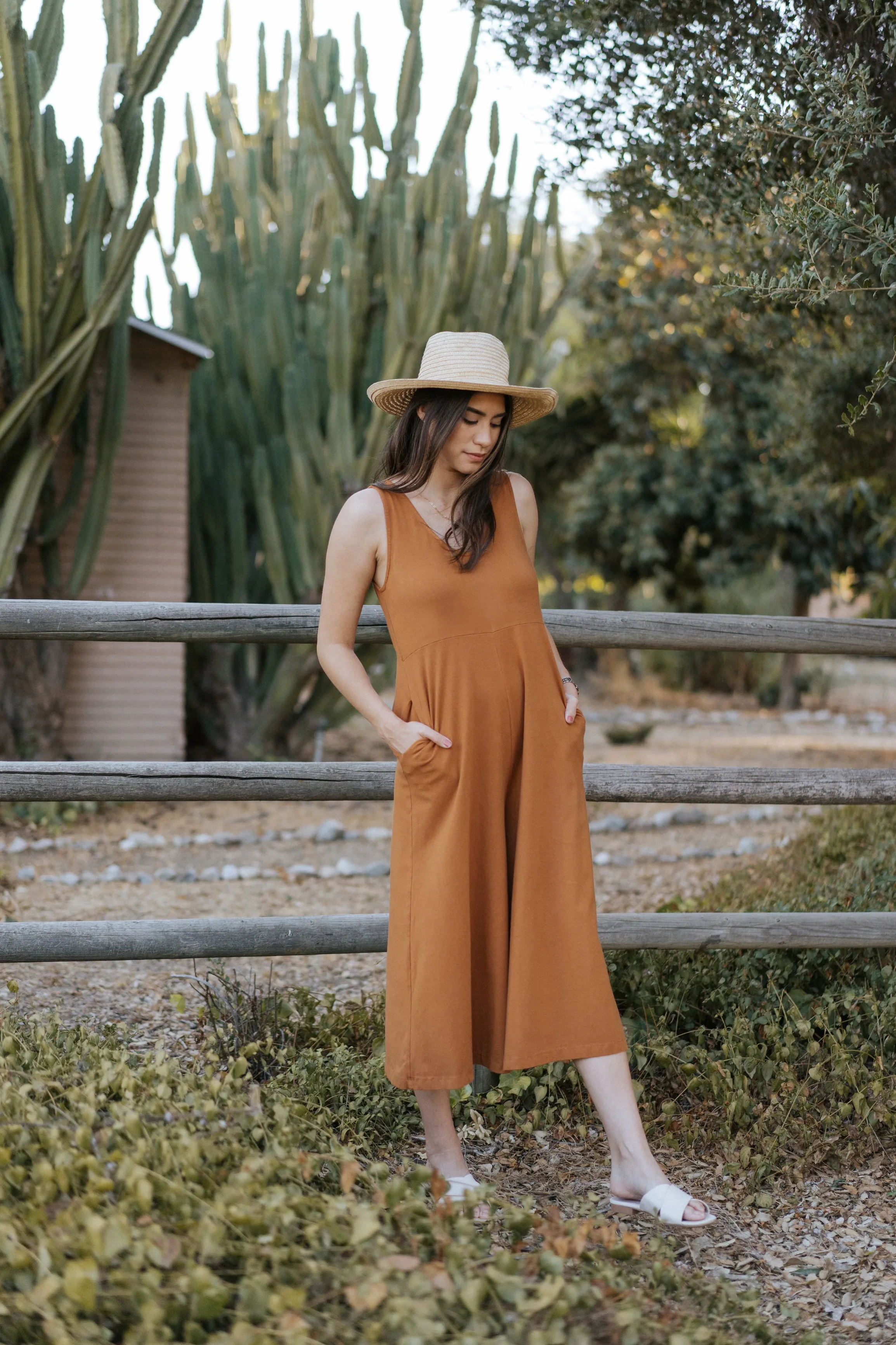 Lakeside Wide Leg Jumpsuit - Saddle Brown