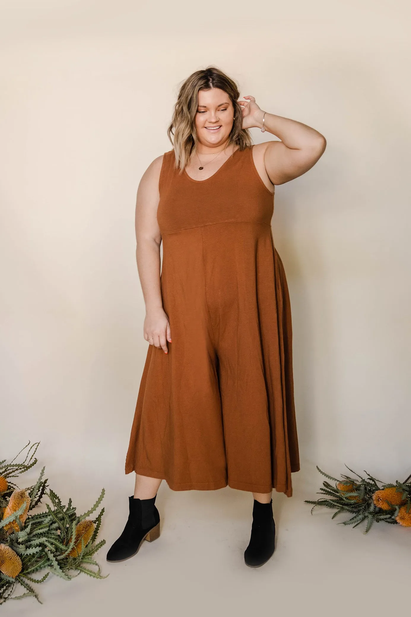 Lakeside Wide Leg Jumpsuit - Saddle Brown