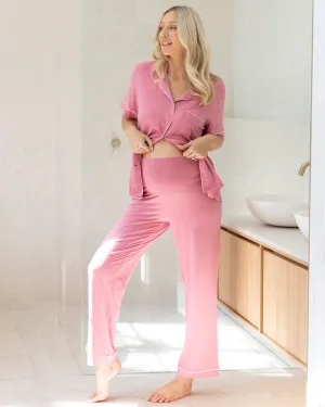 Maternity and Nursing Button Front Pajama Set in Pink