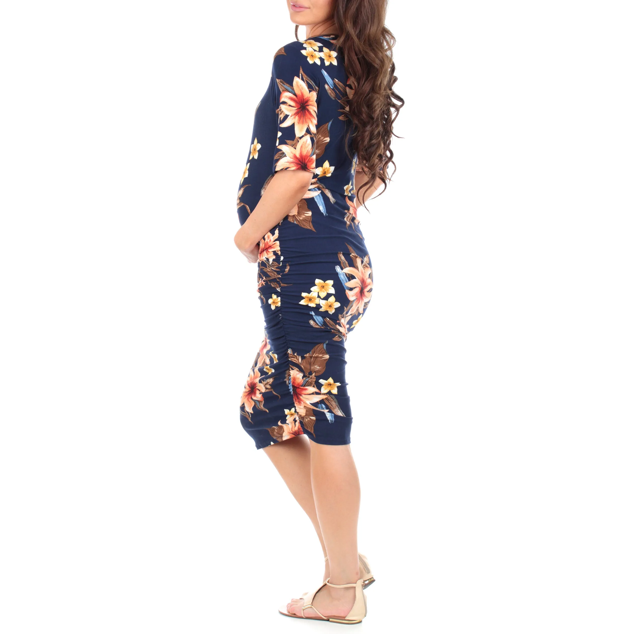 Maternity Side Ruched Floral Dress