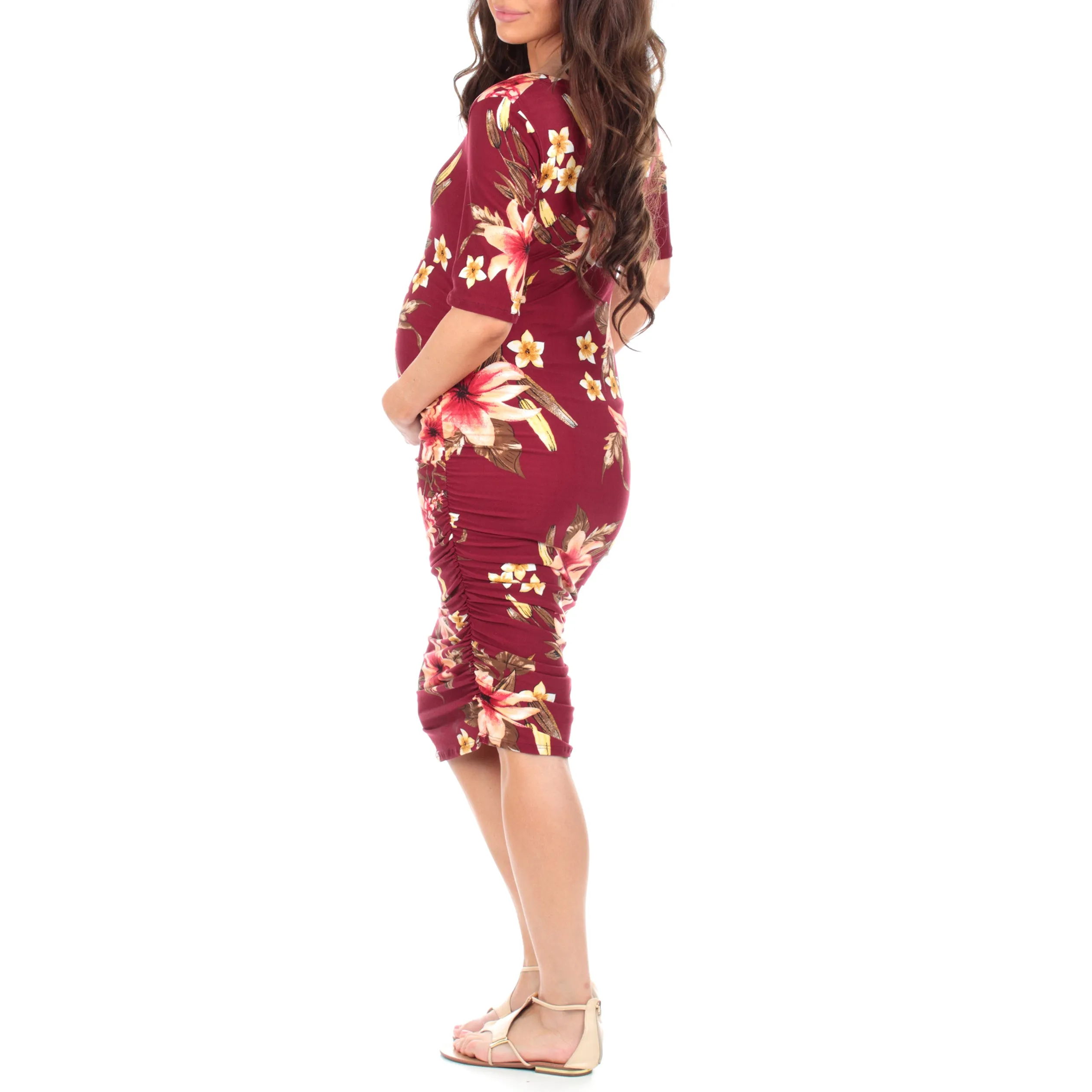 Maternity Side Ruched Floral Dress