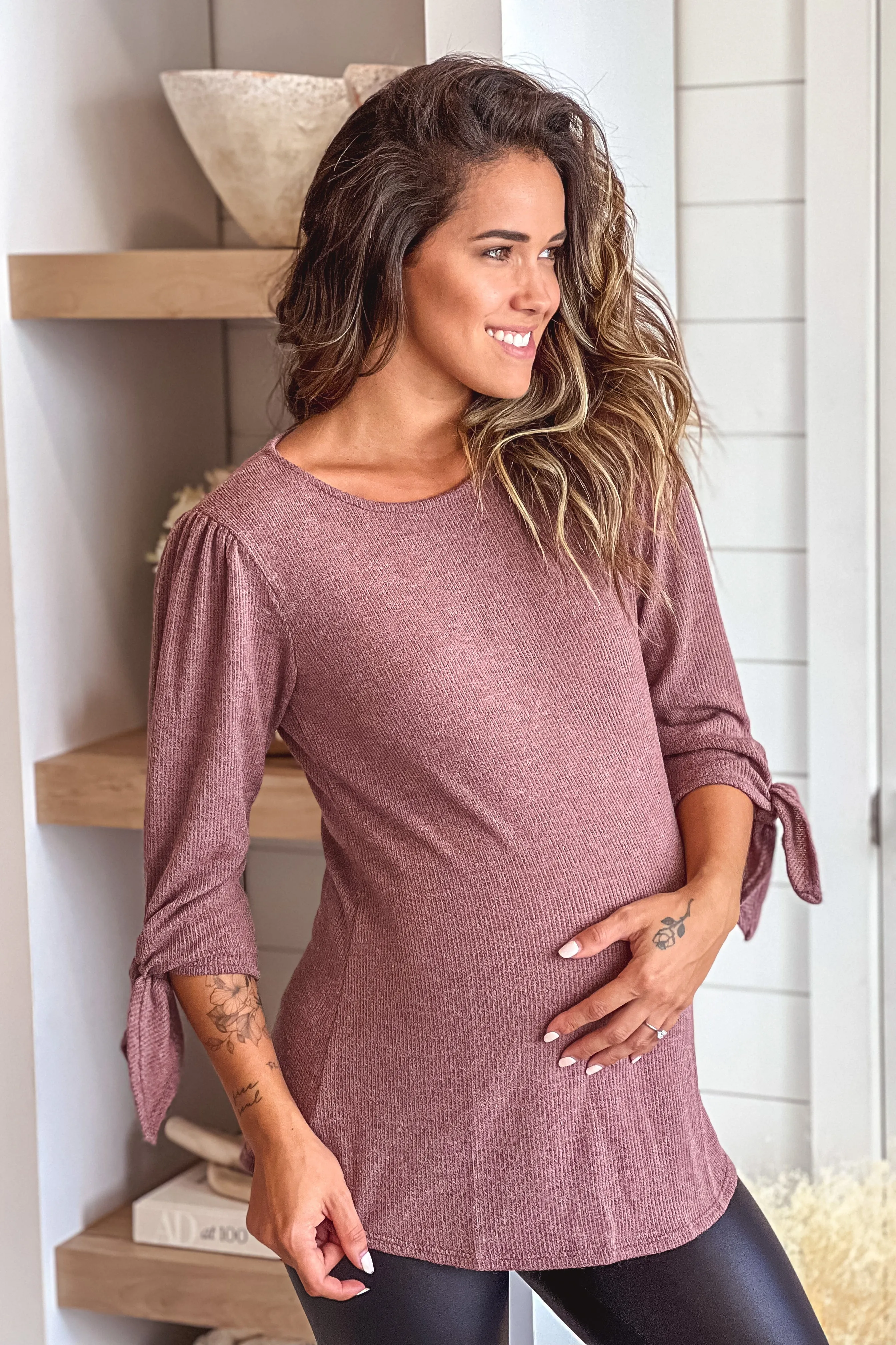 Mauve Maternity Top With 3/4 Sleeves