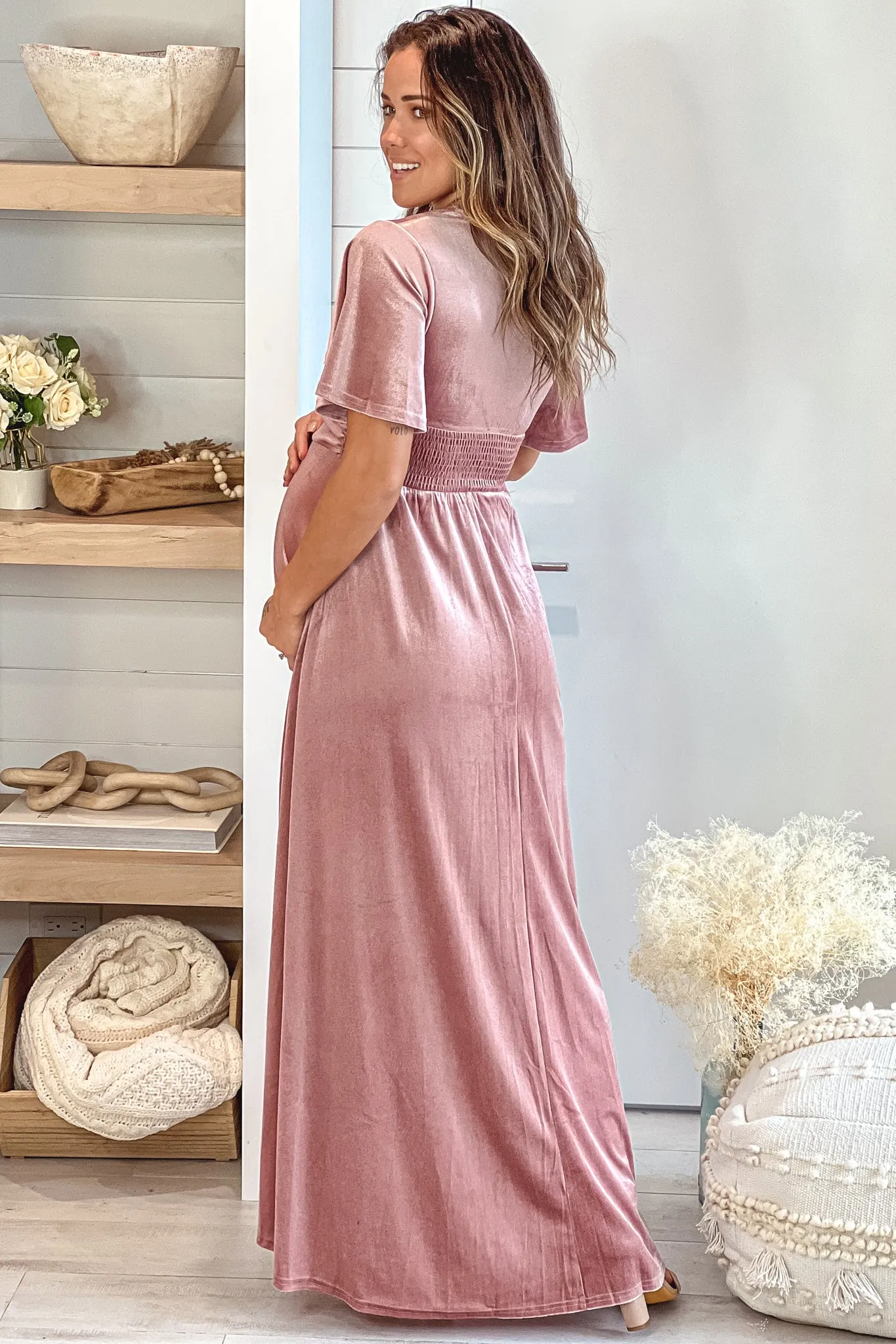 Mauve Maternity Velvet Maxi Dress