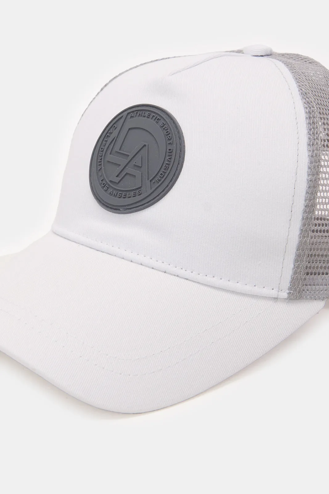 Men White And Grey Cap With Rubber Patch