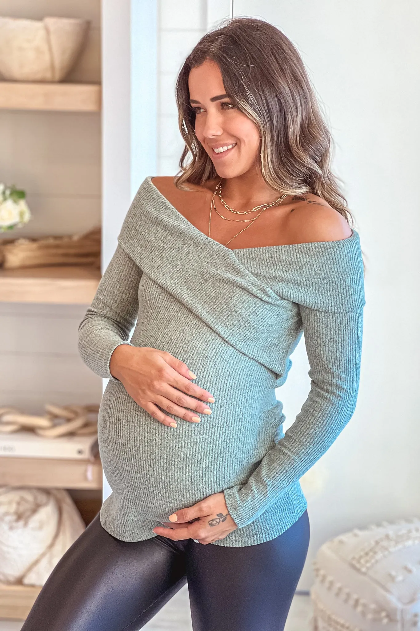 Mint Off Shoulder Maternity Top