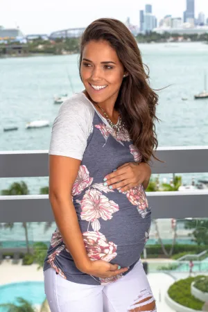 Navy and Gray Floral Top