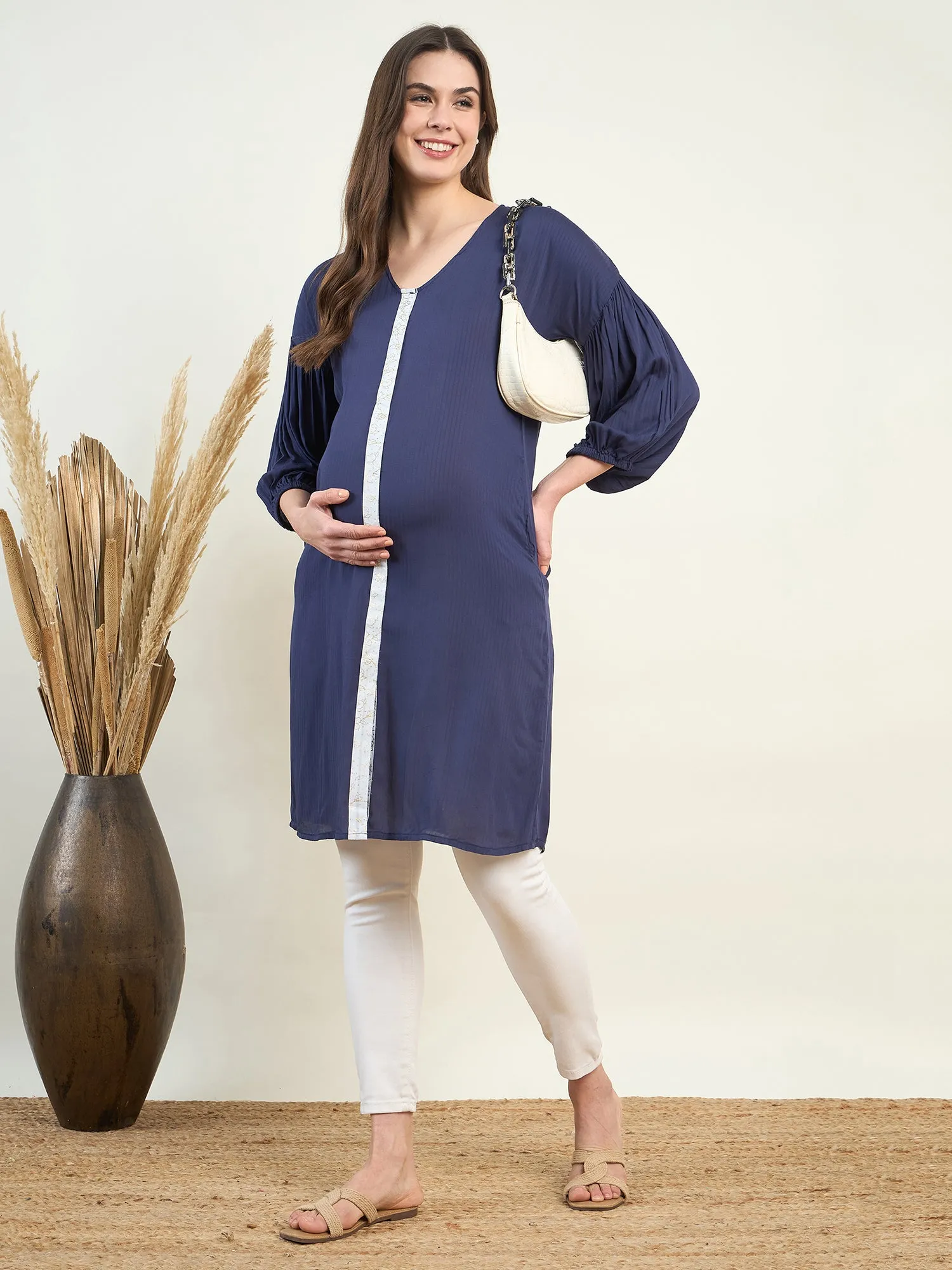 Navy Blue Supersoft Maternity Shirt Dress