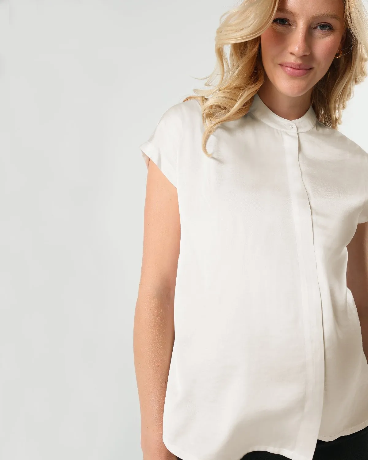 *NEW* Short Sleeve Satin Maternity Shell Top with Concealed Nursing Zip