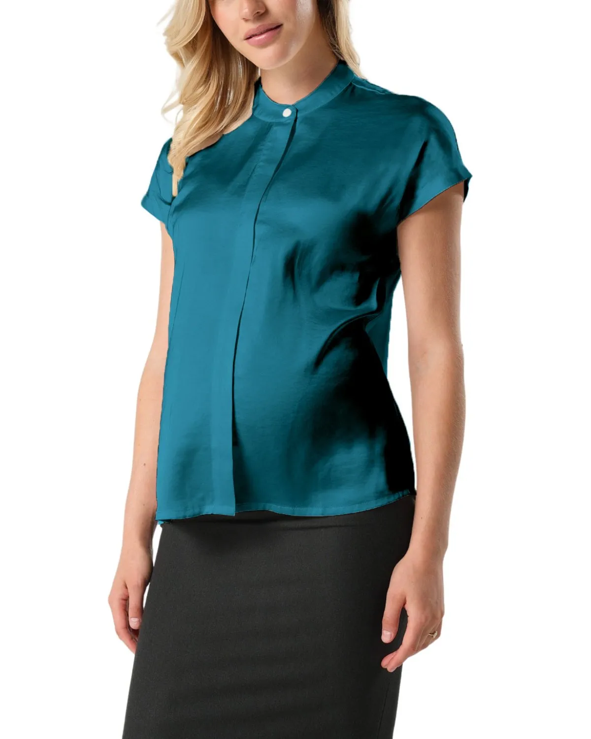 *NEW* Short Sleeve Satin Maternity Shell Top with Concealed Nursing Zip