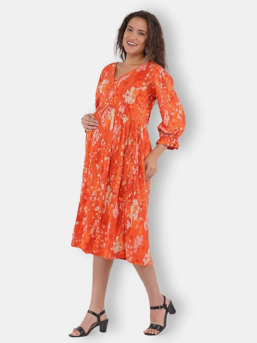 Orange Hues Maternity and Nursing Dress