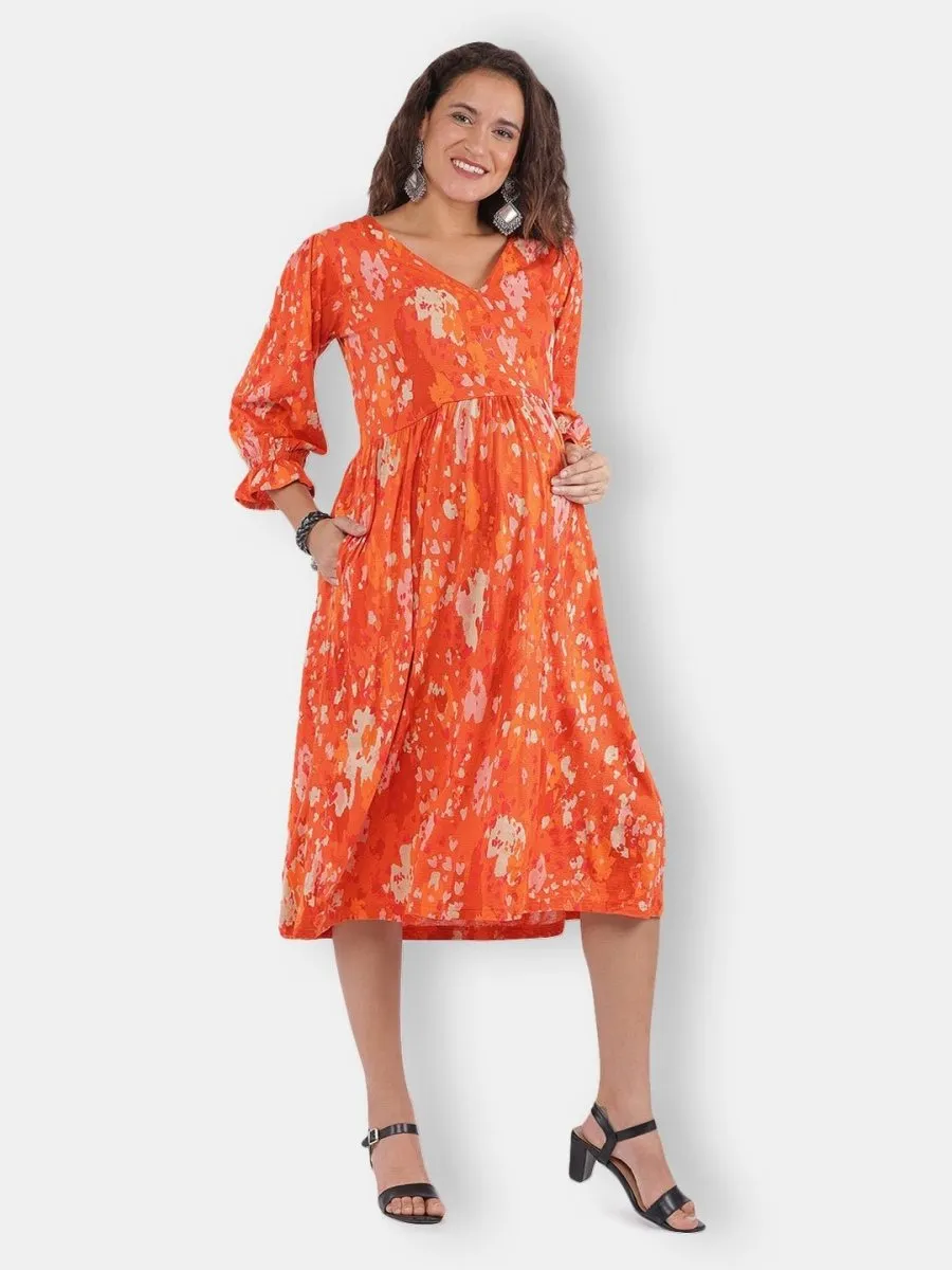 Orange Hues Maternity and Nursing Dress