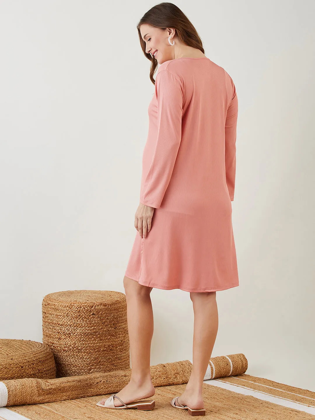 Peach Rib Maternity Shirt Dress