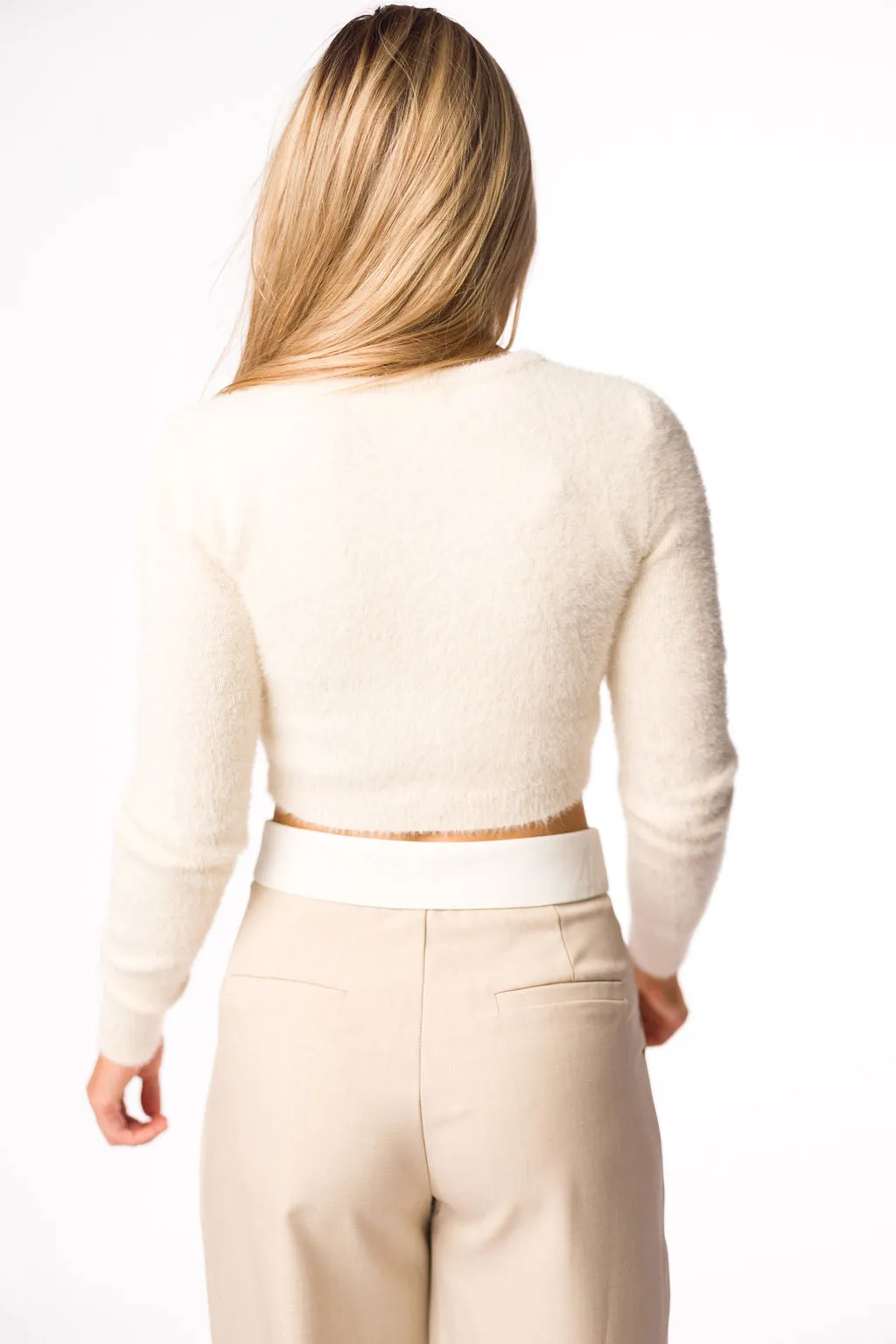 Penelope Tailored Trousers With Contrast Folded Waist in Taupe/Beige