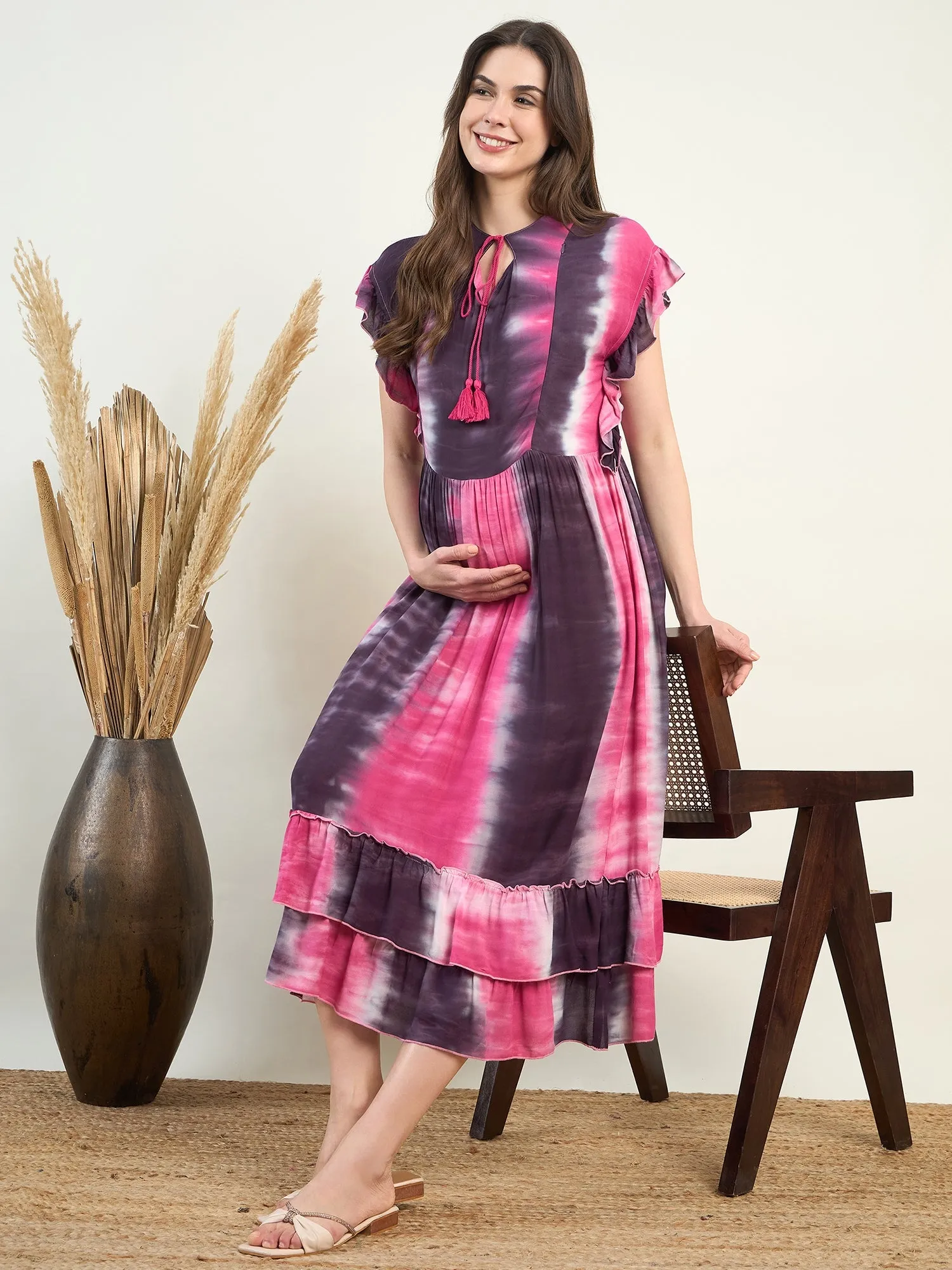 Purple Tie Dye Maternity Dress