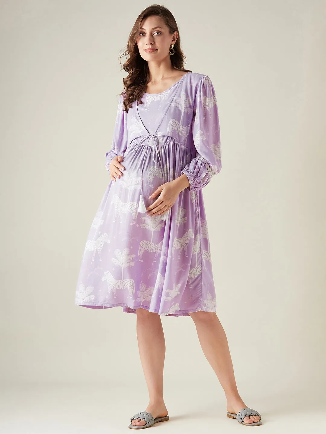 Purple zebras maternity and feeding dress