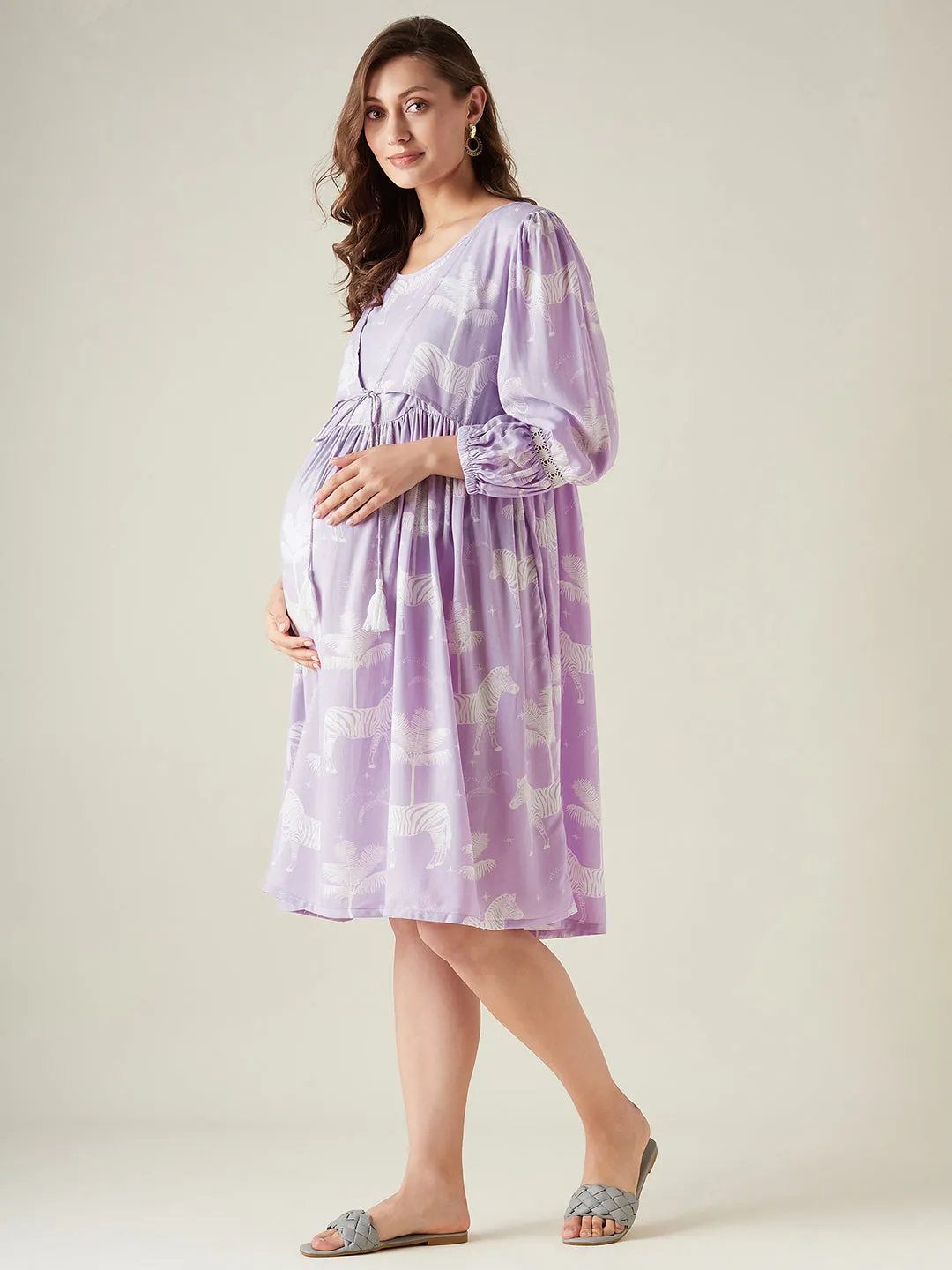 Purple zebras maternity and feeding dress