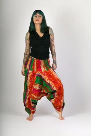 Red Green Print Cotton Harem Yoga Jumpsuit Pants