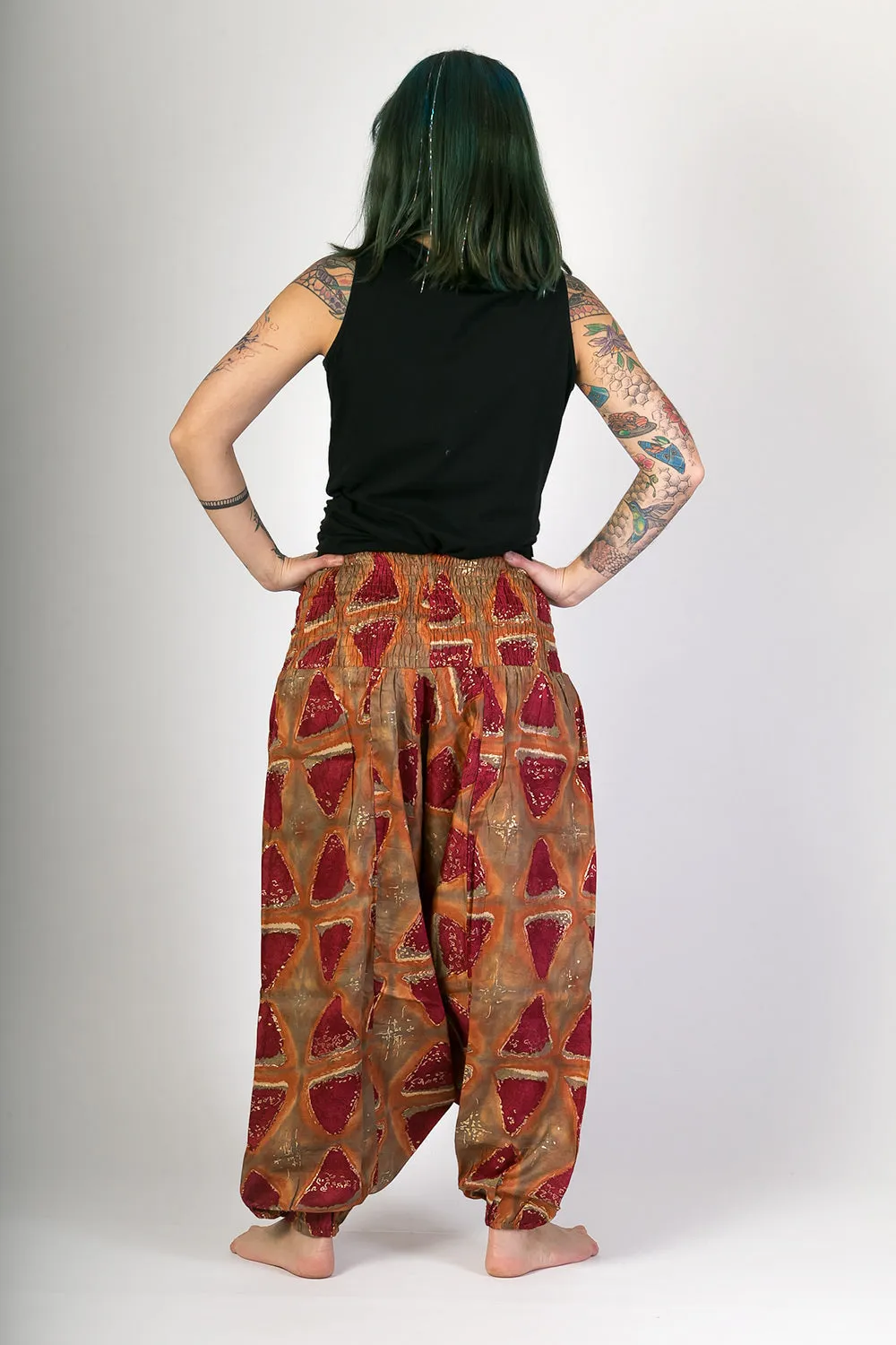 Red Print Cotton Harem Yoga Jumpsuit Pants