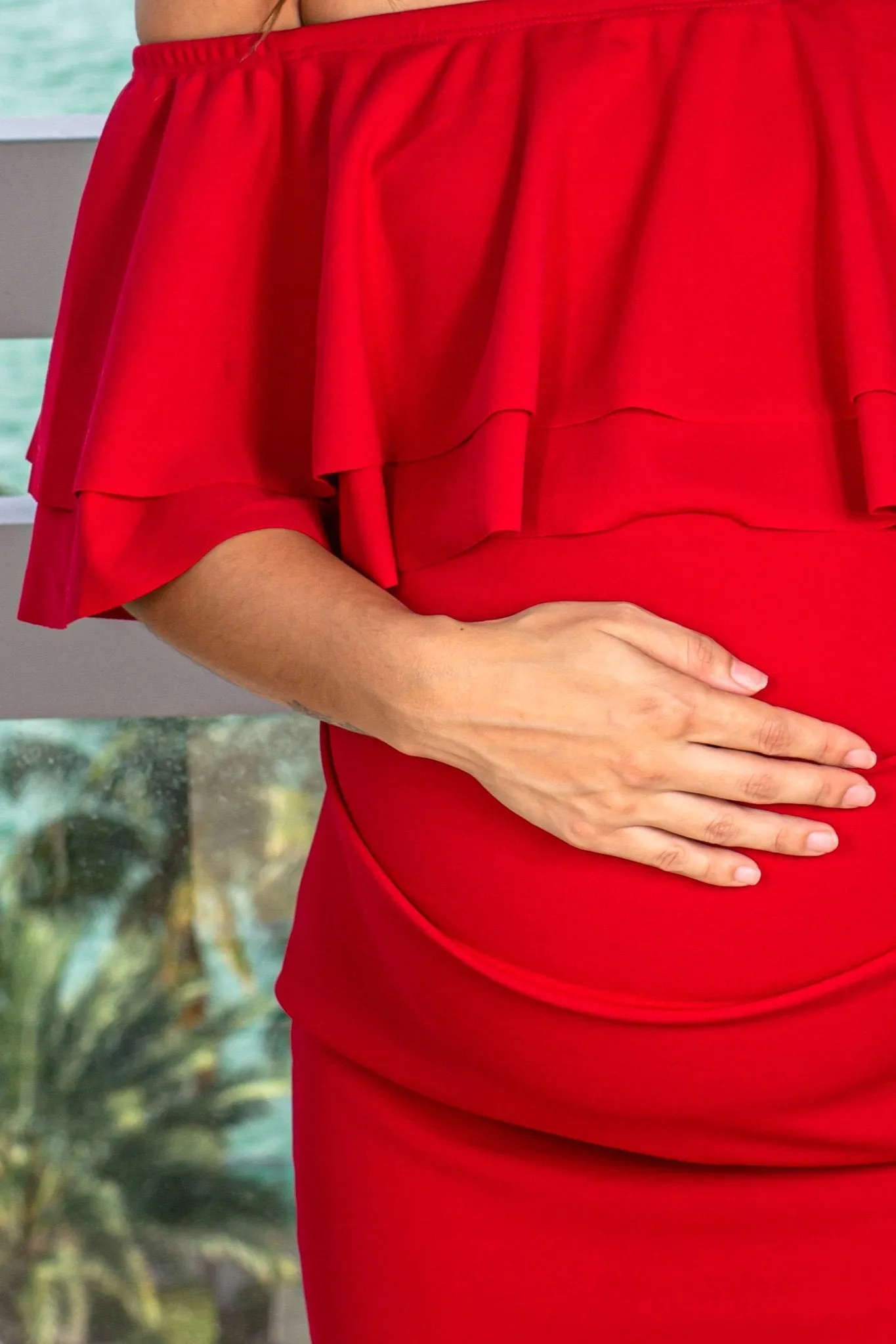 Red Short Dress with Ruffles