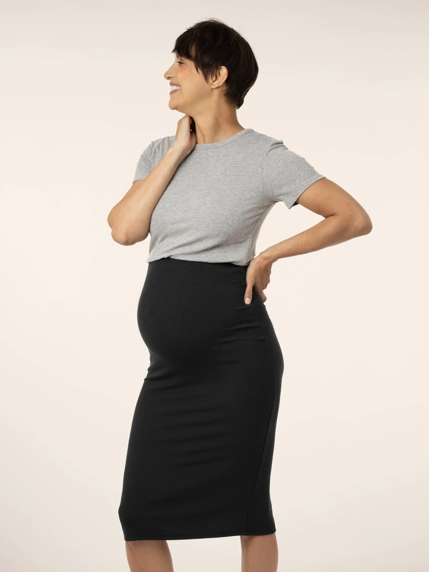 Ribbed Bamboo Maternity & Postpartum Midi Skirt | Black