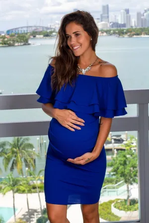 Royal Blue Off Shoulder Maternity Short Dress