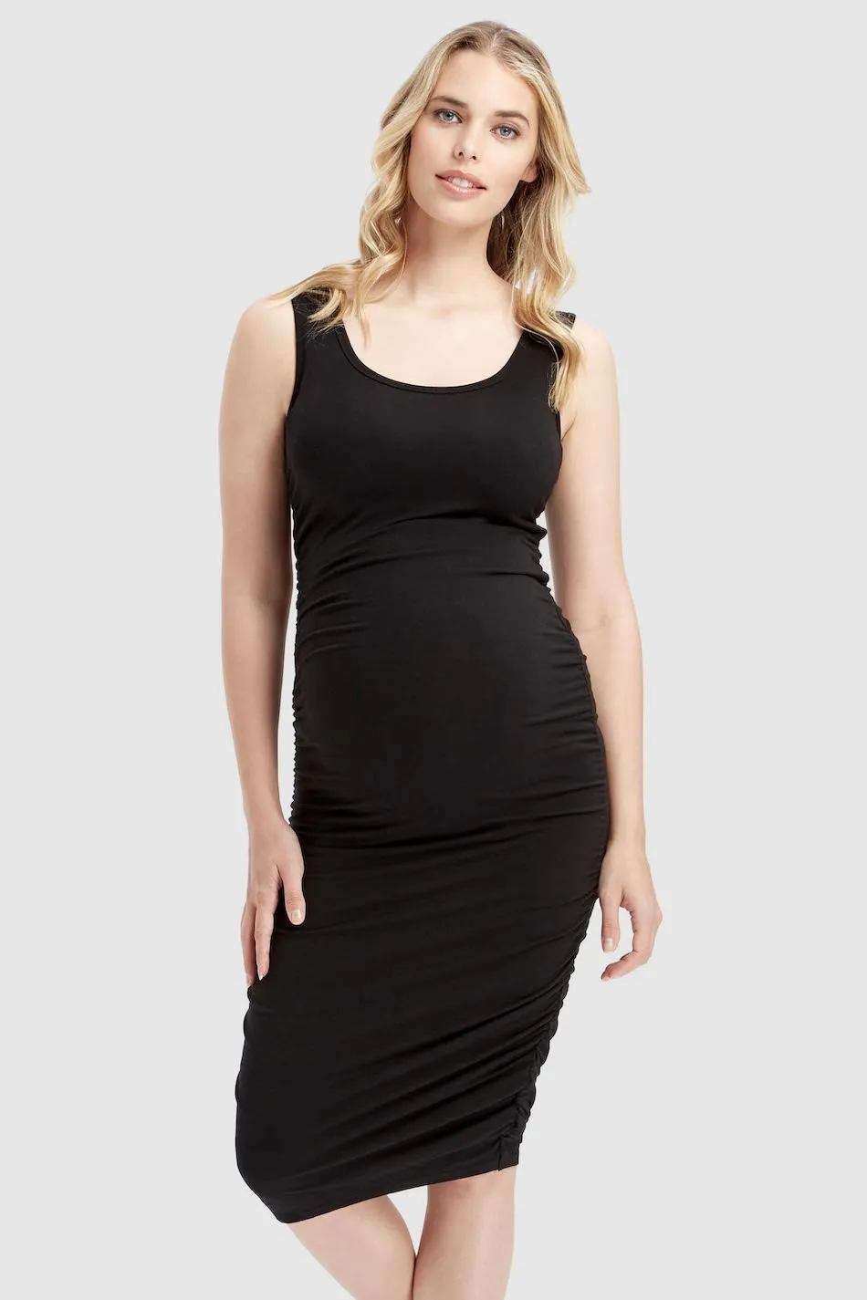 Ruched Tank Maternity Dress - Black