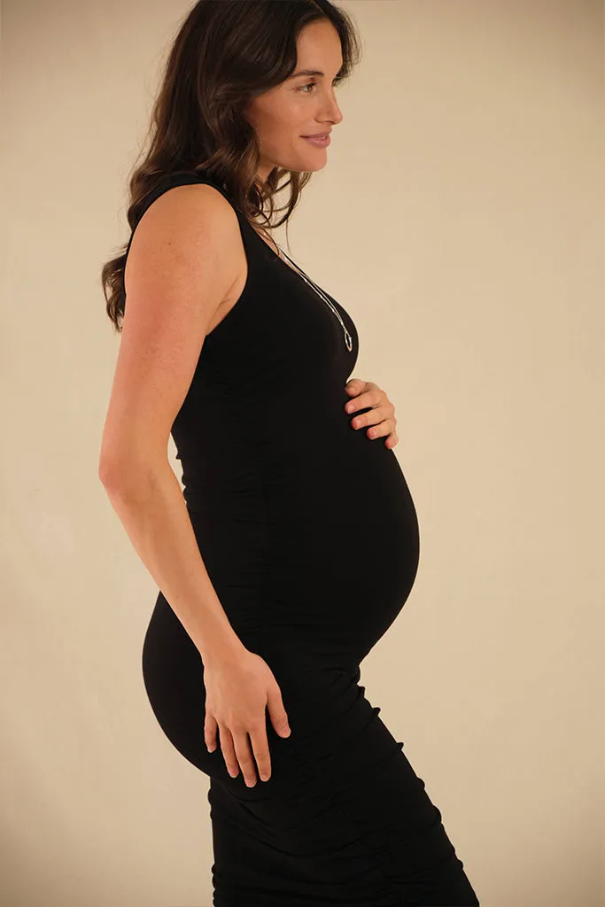 Ruched Tank Maternity Dress - Black