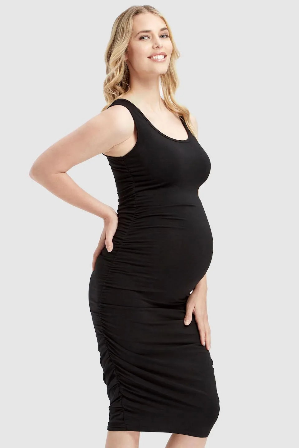 Ruched Tank Maternity Dress - Black