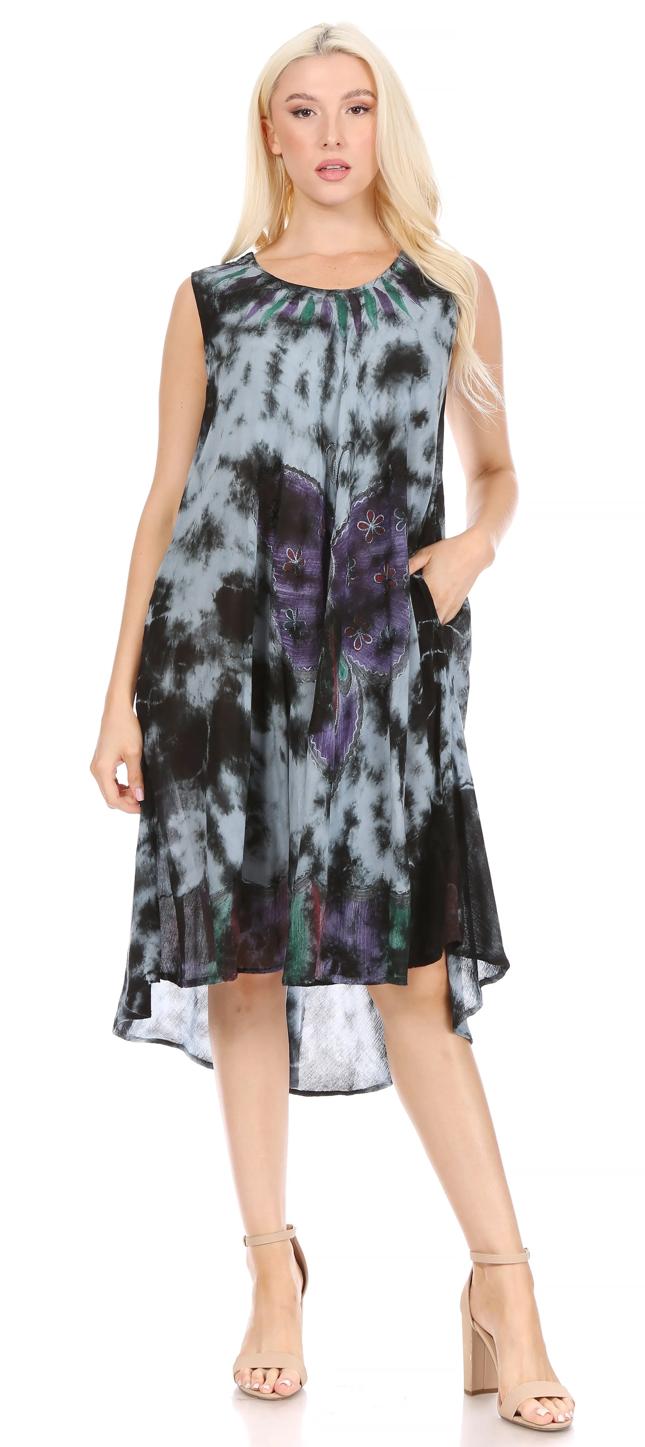 Sakkas Butterfly Tie Dye Tank Sheath Caftan Mid Length Dress