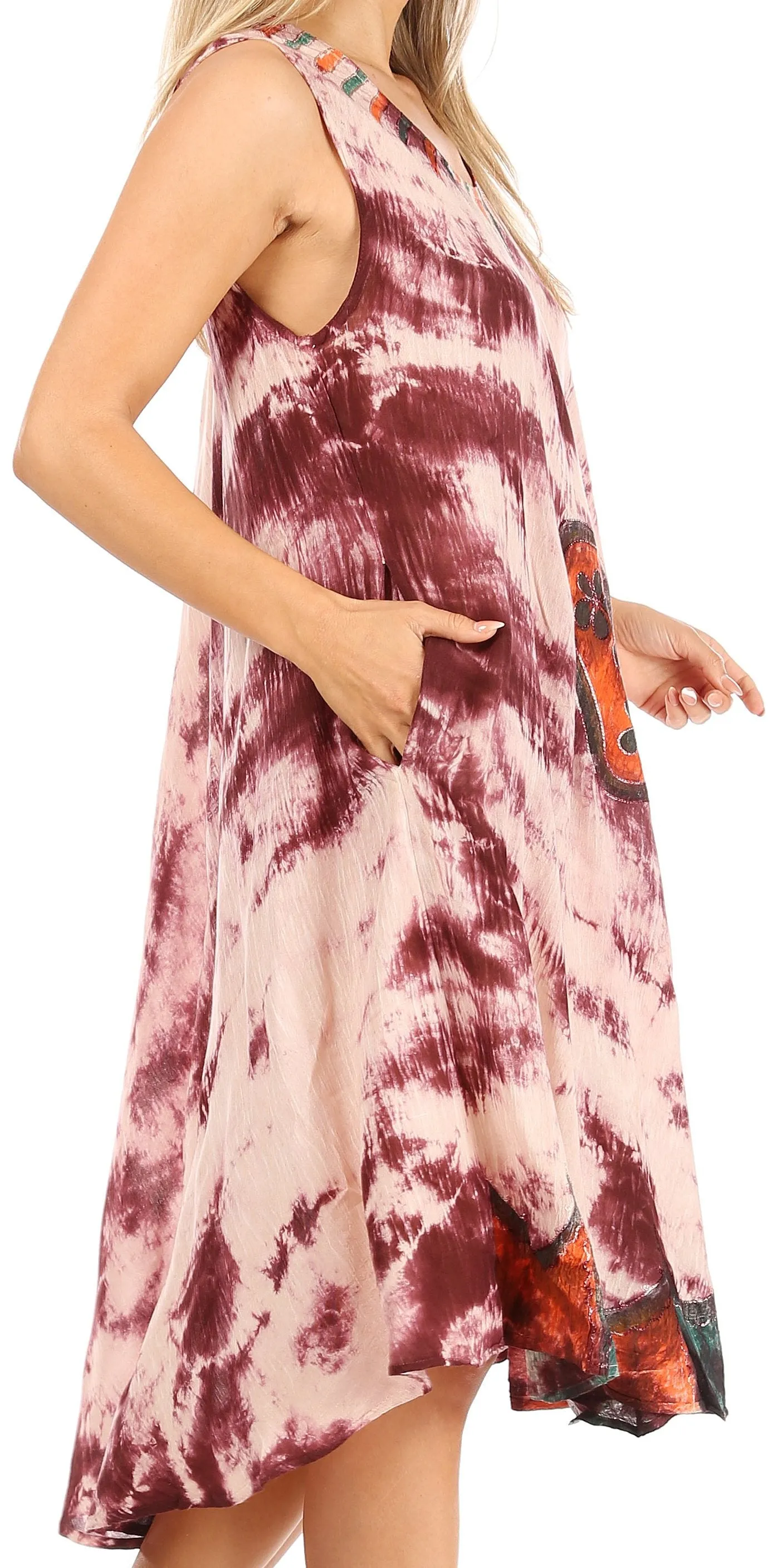 Sakkas Butterfly Tie Dye Tank Sheath Caftan Mid Length Dress