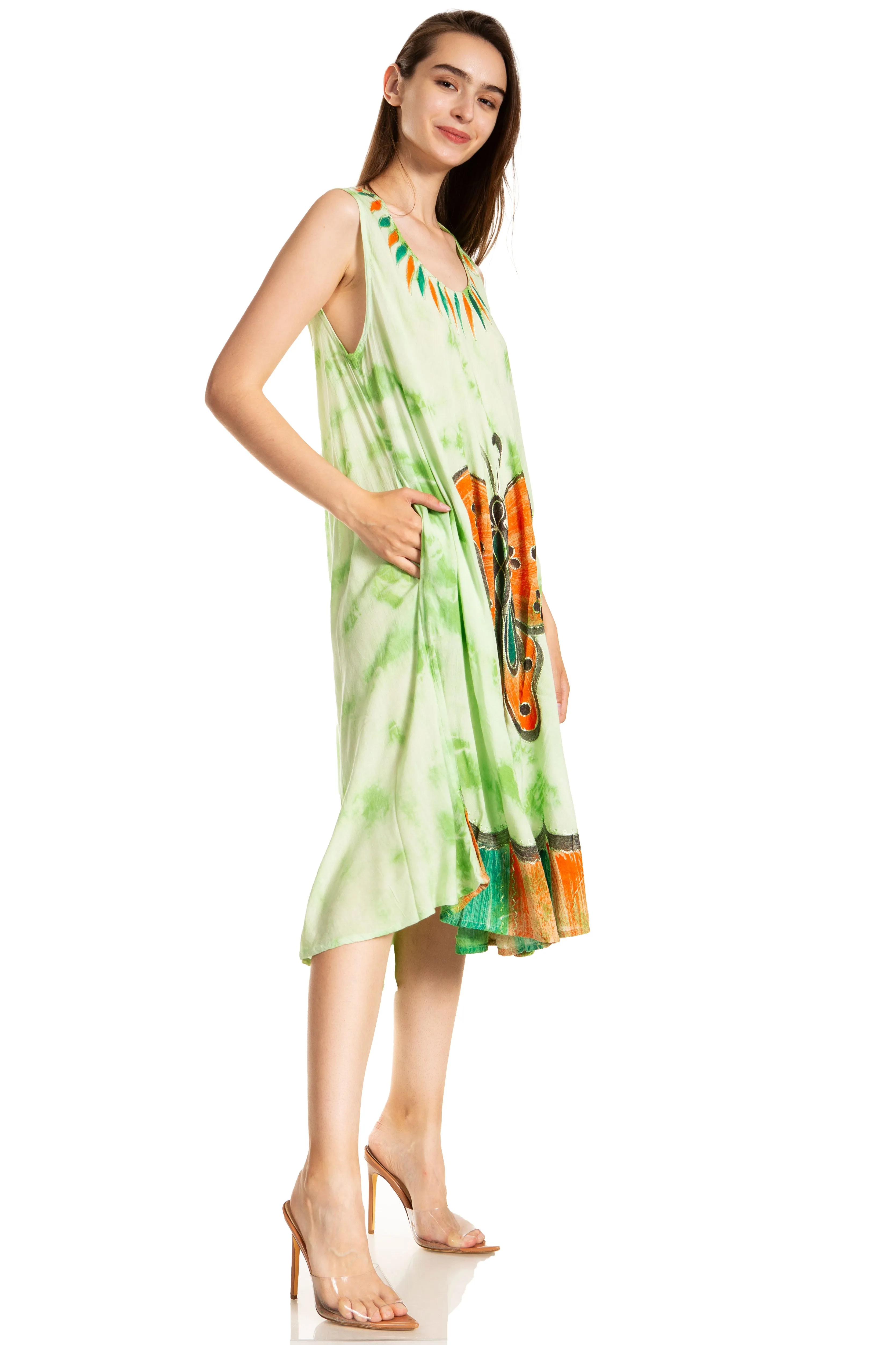 Sakkas Butterfly Tie Dye Tank Sheath Caftan Mid Length Dress