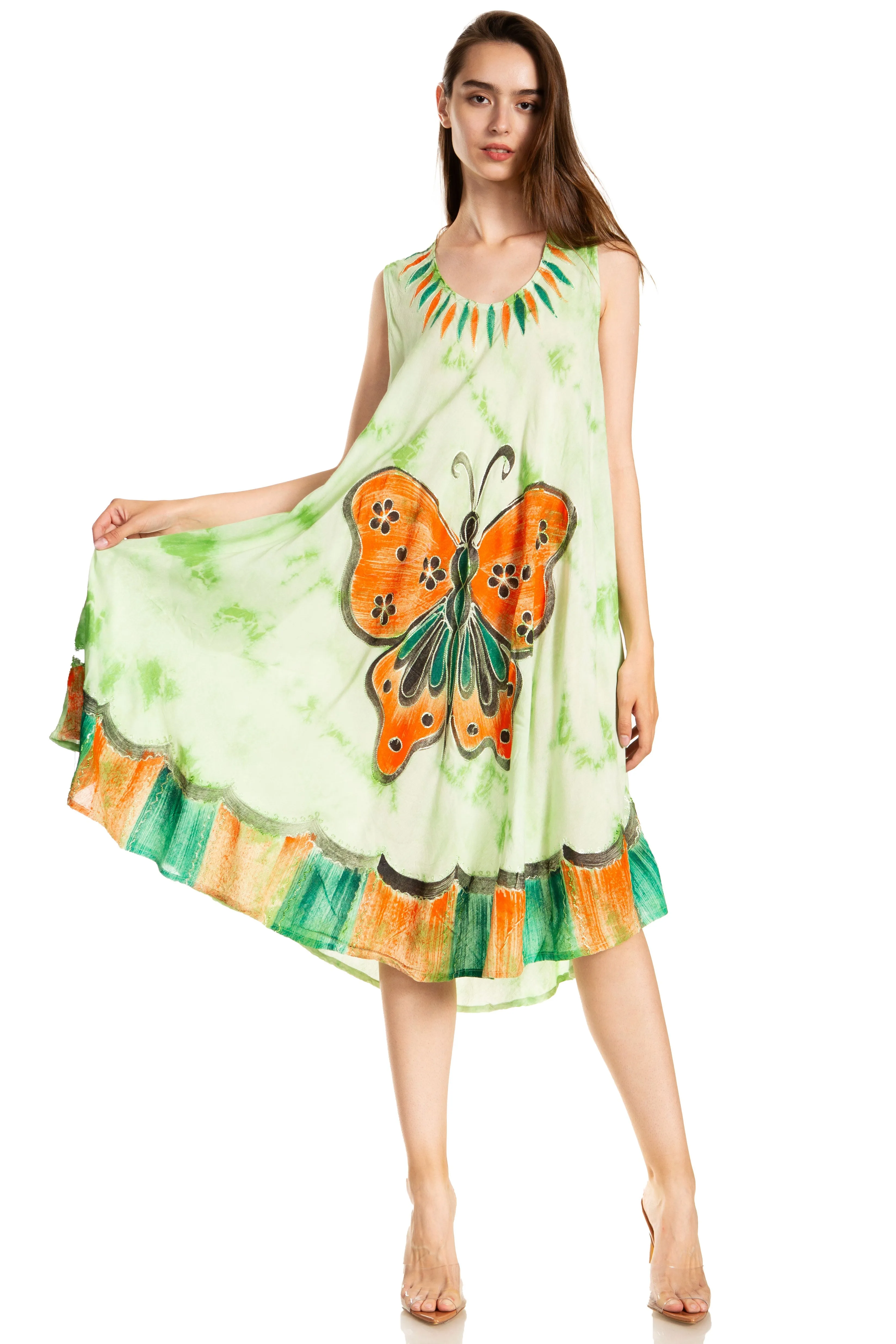 Sakkas Butterfly Tie Dye Tank Sheath Caftan Mid Length Dress