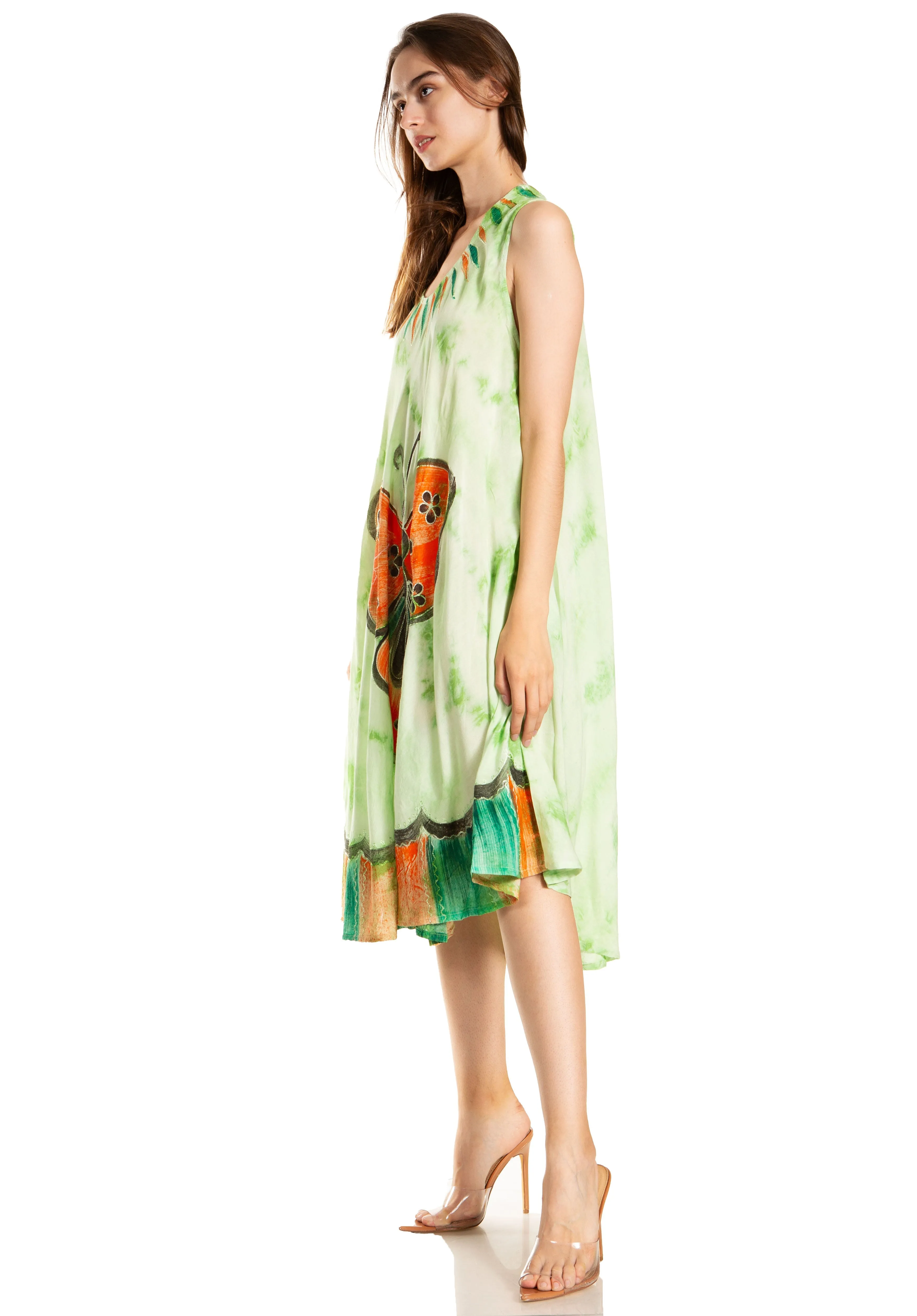 Sakkas Butterfly Tie Dye Tank Sheath Caftan Mid Length Dress