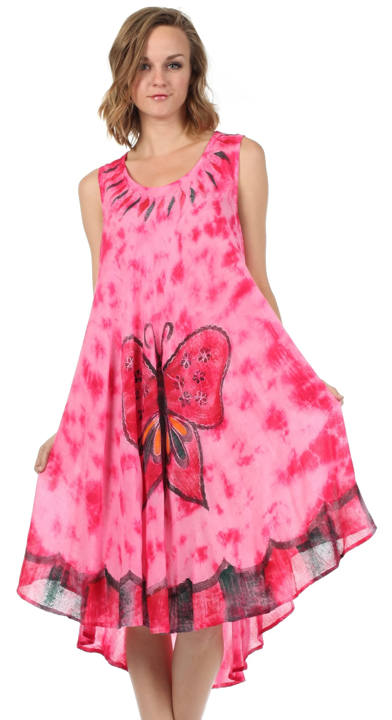 Sakkas Butterfly Tie Dye Tank Sheath Caftan Mid Length Dress