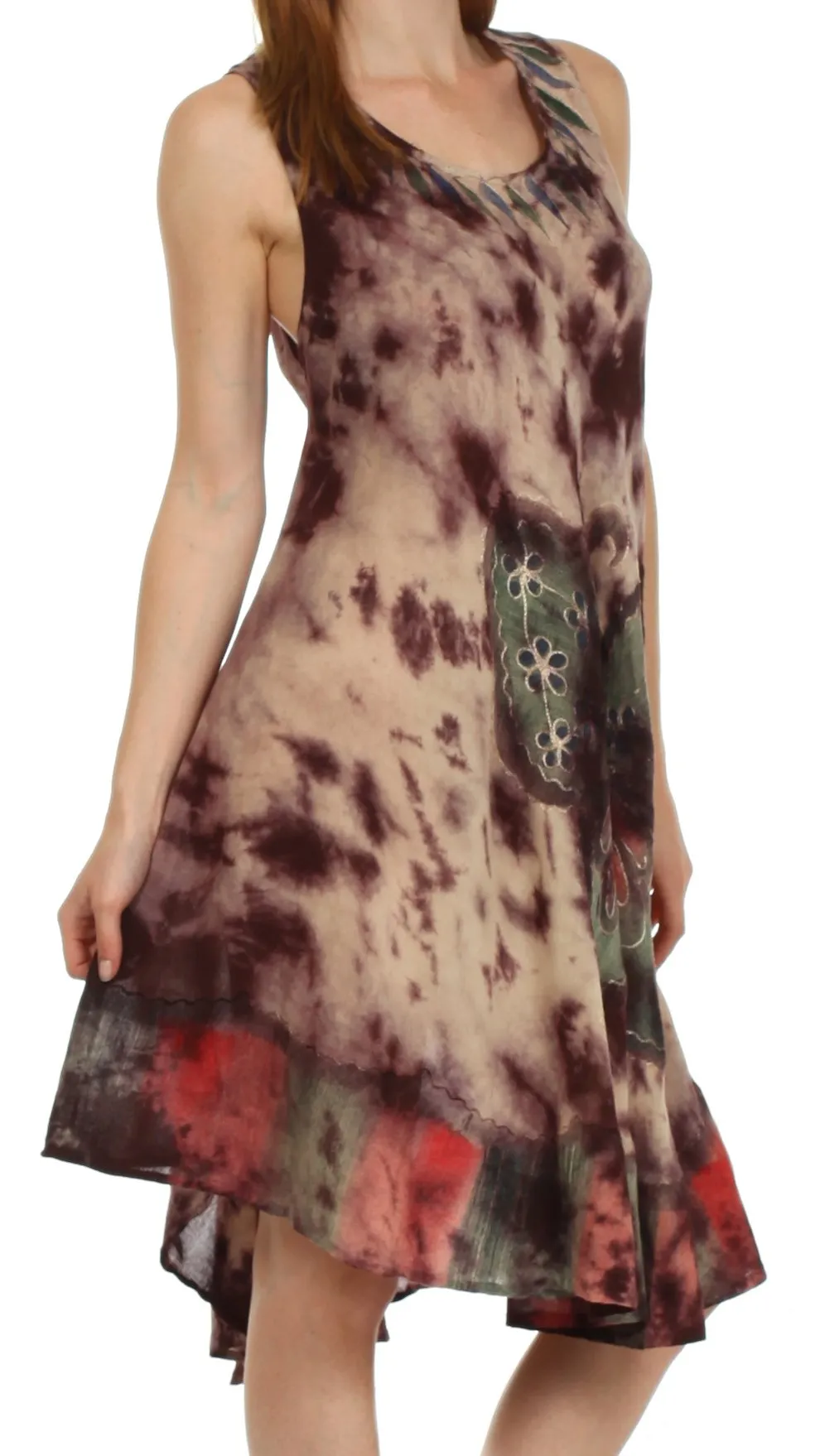 Sakkas Butterfly Tie Dye Tank Sheath Caftan Mid Length Dress