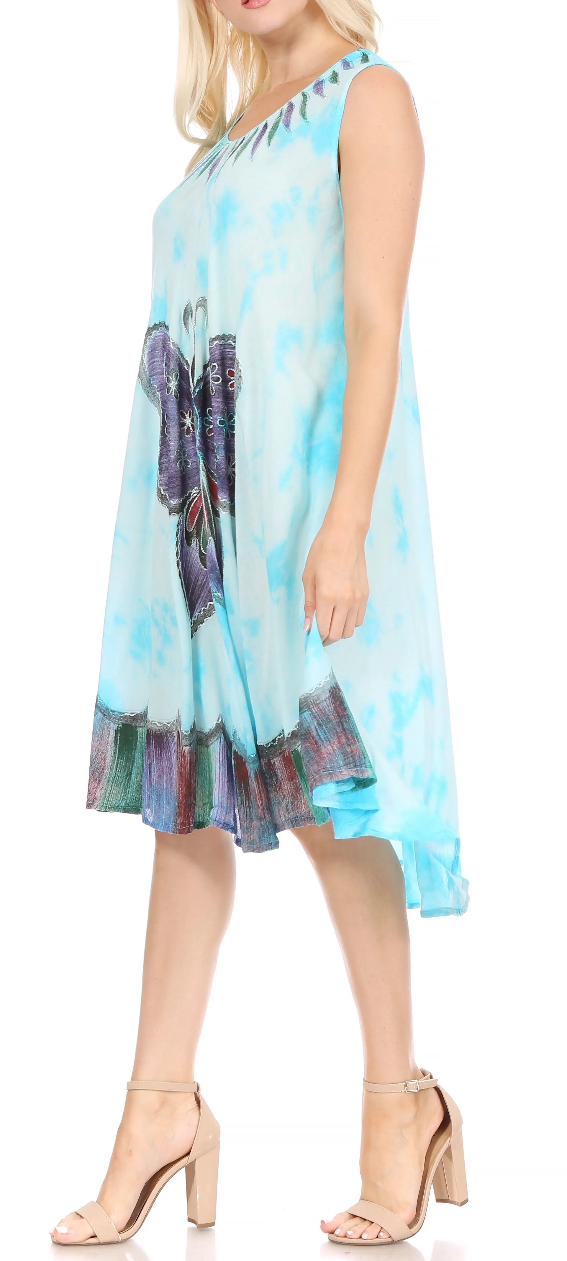 Sakkas Butterfly Tie Dye Tank Sheath Caftan Mid Length Dress