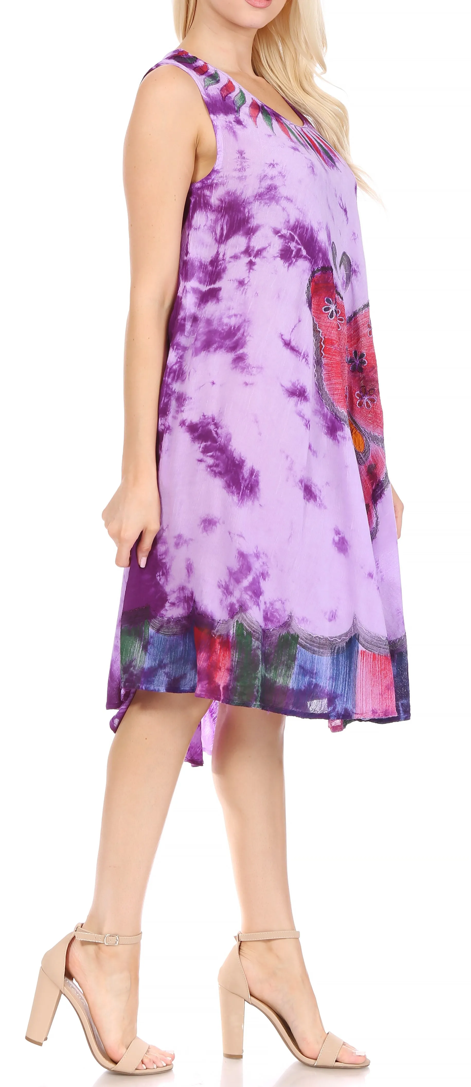 Sakkas Butterfly Tie Dye Tank Sheath Caftan Mid Length Dress