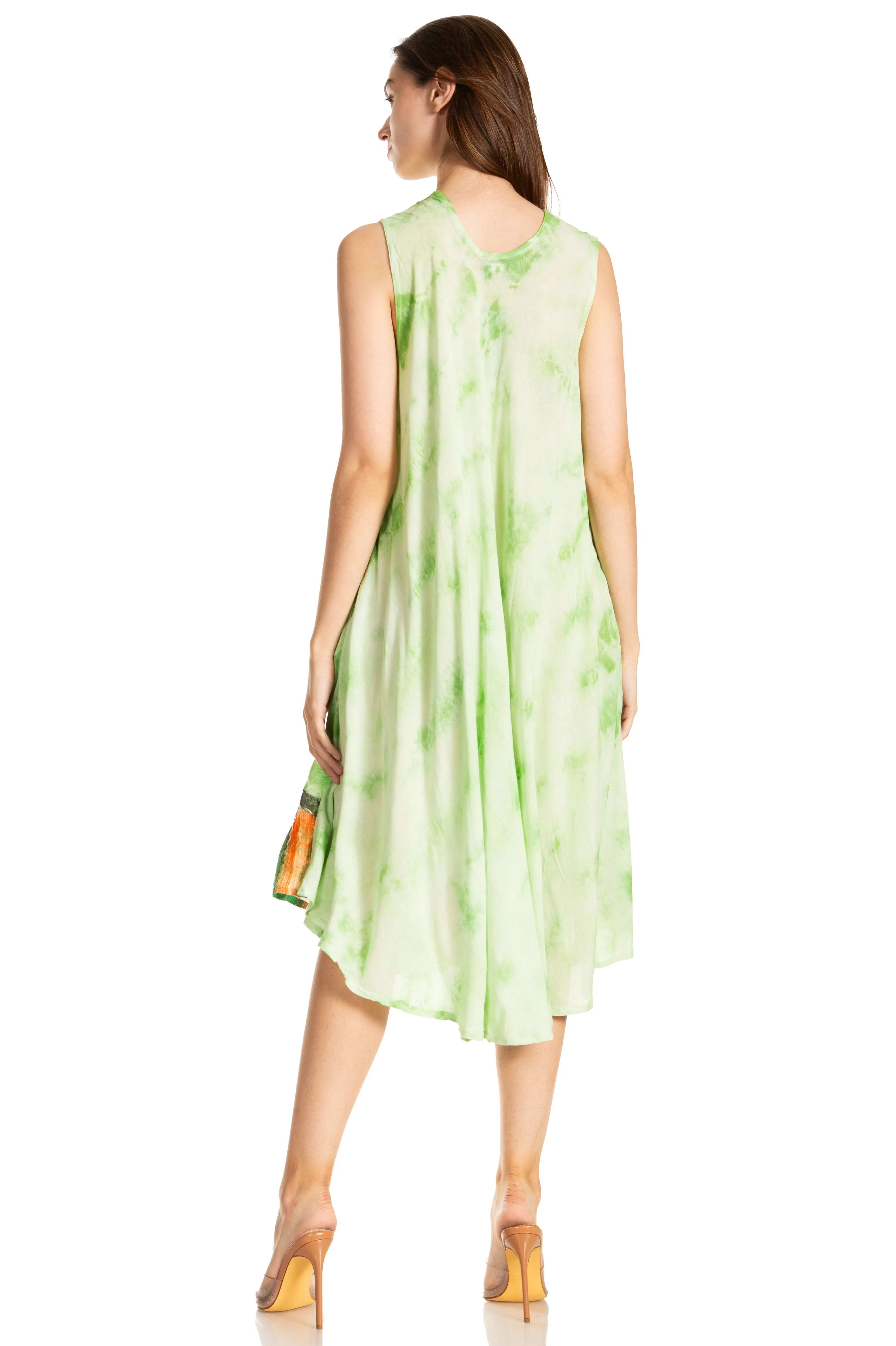 Sakkas Butterfly Tie Dye Tank Sheath Caftan Mid Length Dress