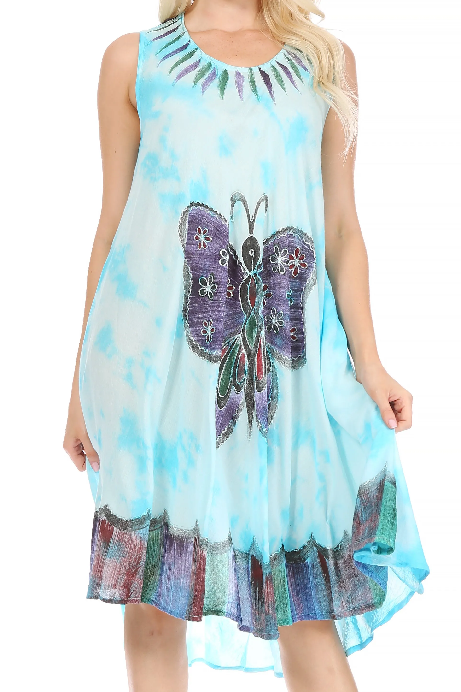 Sakkas Butterfly Tie Dye Tank Sheath Caftan Mid Length Dress