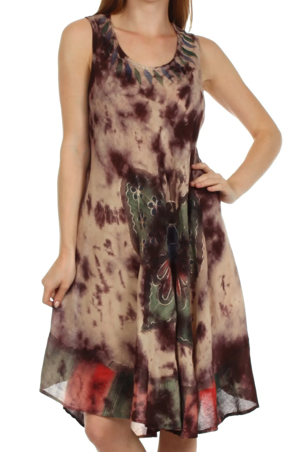 Sakkas Butterfly Tie Dye Tank Sheath Caftan Mid Length Dress