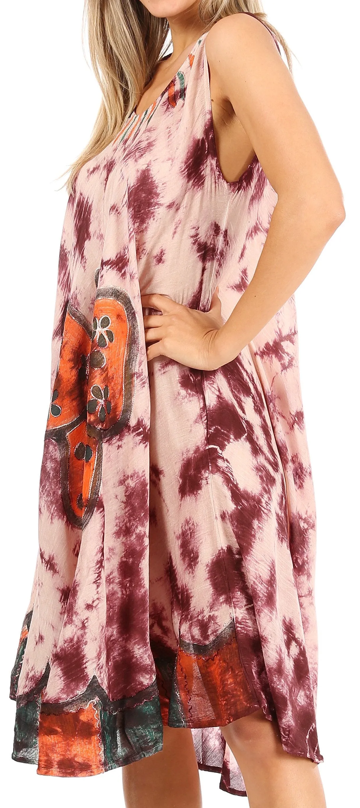 Sakkas Butterfly Tie Dye Tank Sheath Caftan Mid Length Dress