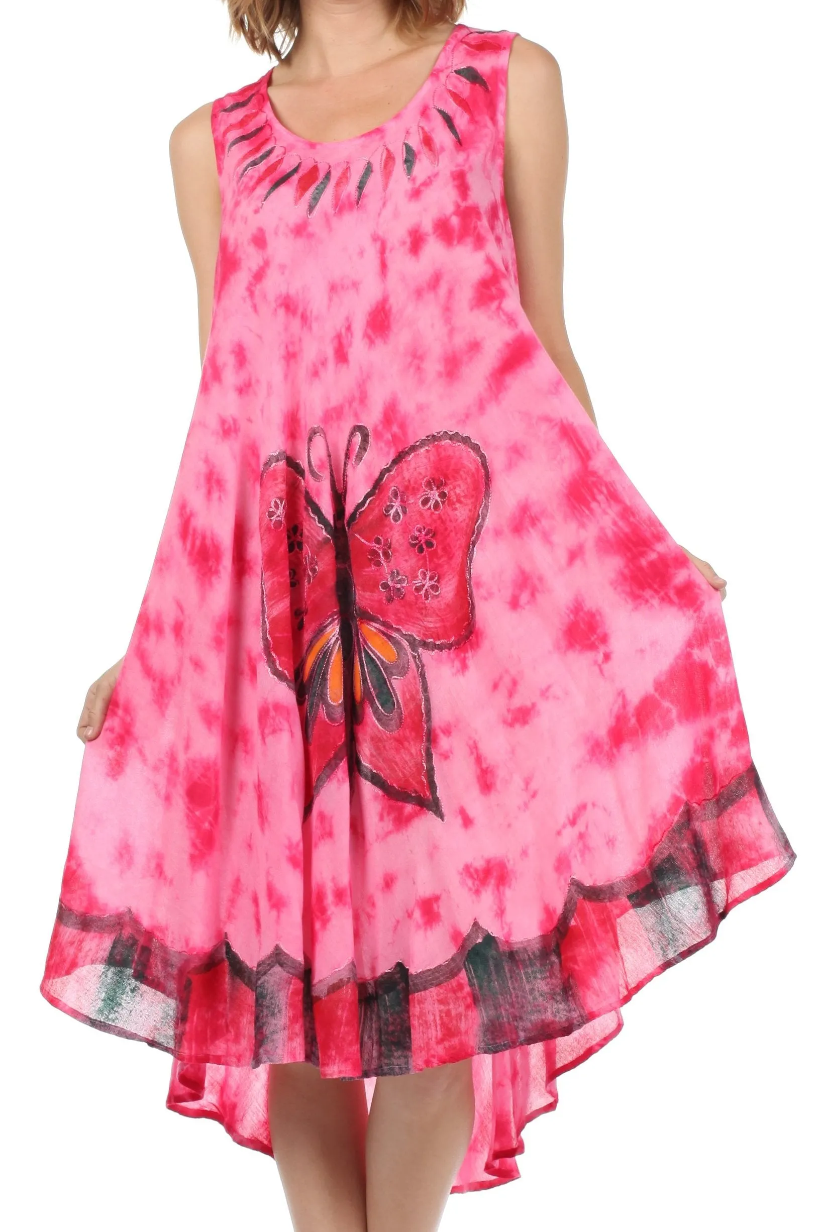 Sakkas Butterfly Tie Dye Tank Sheath Caftan Mid Length Dress